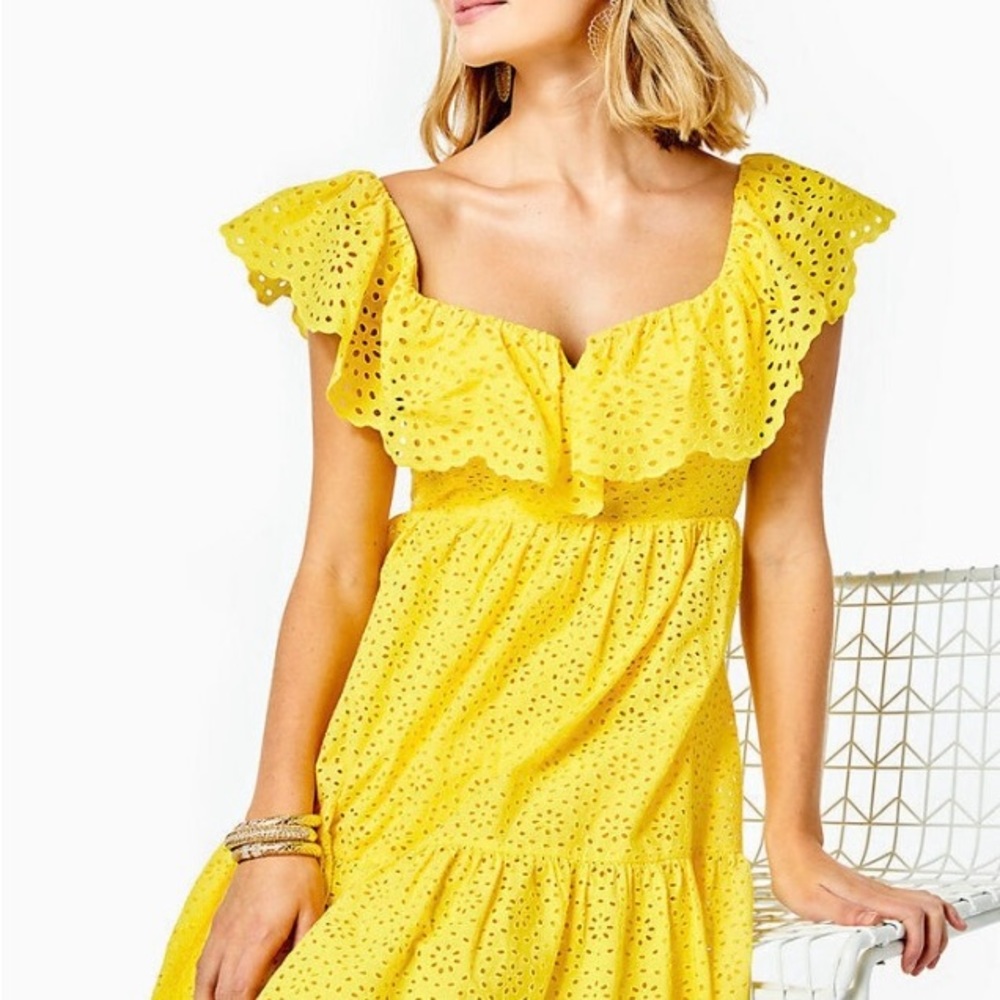 NEW Lilly Pulitzer Asteria Yellow Eyelet Babydoll Dress
